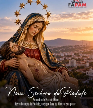 🙏 Hoje é dia de fé, tradição e gratidão.  Celebramos Nossa Senhora da Piedade, padroeira de Pará de Minas, pedindo sua bênção e proteção para nossa cidade, nossas famílias e todos aqueles que fazem parte da nossa comunidade.  💙 Que sua presença continue iluminando os caminhos de Pará de Minas.  #NossaSenhoraDaPiedade #ParáDeMinas #FAPAM
