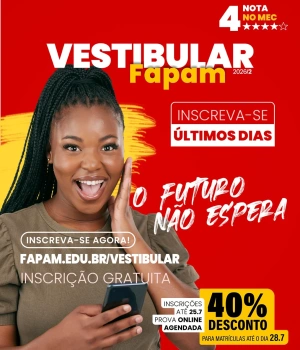 Esta é a oportunidade de começar sua graduação em uma instituição Nota 4 no MEC e ainda conquistar 40% de desconto na matrícula.  Não deixe para depois a decisão que pode transformar seu futuro. ✅ Inscreva-se agora e garanta sua vaga hoje mesmo.  #Fapam #vestibular #VestibularParáDeMinas #Graduação