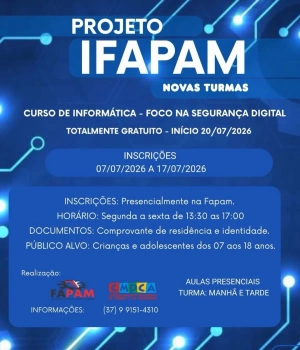📢 *INSCRIÇÕES ABERTAS – CURSO DE INFORMÁTICA GRATUITO!*💻  Estão abertas as inscrições para o Curso de Informática Gratuito!  🗓 *Período de inscrições: de 07/07 a 17/07 🕜 *Horário para inscrições: 13h30 às 17h  📚 *Turmas disponíveis:* ☀️ Manhã 🌤️ Tarde  O curso é uma excelente oportunidade para desenvolver conhecimentos em informática e tecnologia de forma prática e gratuita.  📍Garanta sua vaga! As vagas são limitadas.  Para mais informações, entre em contato conosco.  #Fapam
