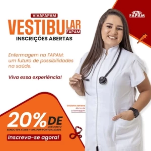  💉 Faça Enfermagem na FAPAM e prepare-se para atuar onde a saúde mais precisa de você!  Com uma formação completa e prática, você terá as portas abertas para clínicas, hospitais, gestão em saúde e muito mais.  👉 Inscreva-se agora em lp.fapam.edu.br/vestibular e aproveite 20% de desconto!  #VivaFAPAM #Enfermagem #Vestibular2024 #CarreiraNaSaúde