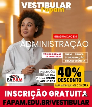 📈✨Na FAPAM, você encontra uma formação conectada com o mercado, professores experientes e o suporte necessário para construir uma carreira de sucesso.  🎓 O futuro profissional que você deseja começa com a escolha que você faz hoje.  🚀 Vestibular aberto. Inscrições gratuitas.  #fapam #administração #vestibulargratuito
