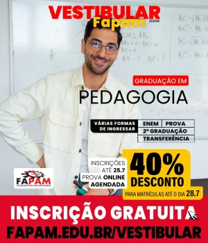 📚✨ Educar é inspirar, transformar e construir futuros. No curso de Pedagogia da FAPAM, você desenvolve conhecimentos e habilidades para atuar na formação de crianças, jovens e adultos, contribuindo para uma educação de qualidade e para uma sociedade melhor.  🎓 Faça da sua vocação uma profissão. 🚀 Vestibular FAPAM 2026/2 com inscrições gratuitas. Link na bio.  #VestibularFAPAM #Pedagogia #FAPAM #SeuFuturoComeçaAqui