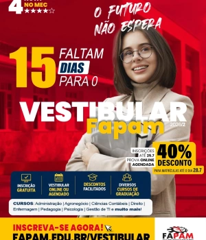 O seu futuro não espera. Faltam só 15 dias. Você ainda não começou sua faculdade, sonha em ser Advogado(a)? Faculdade não é  um sonho distante.😉  A FAPAM possui bolsas, descontos e condições facilitadas para você começar agora. 💙 Inscreva-se gratuitamente.  #Fapam #Vestibular
